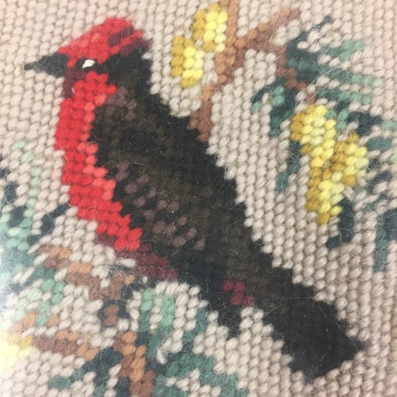 VTG 1965 Framed Needlepoint Red Bird Cardinal - Picture 3 of 5
